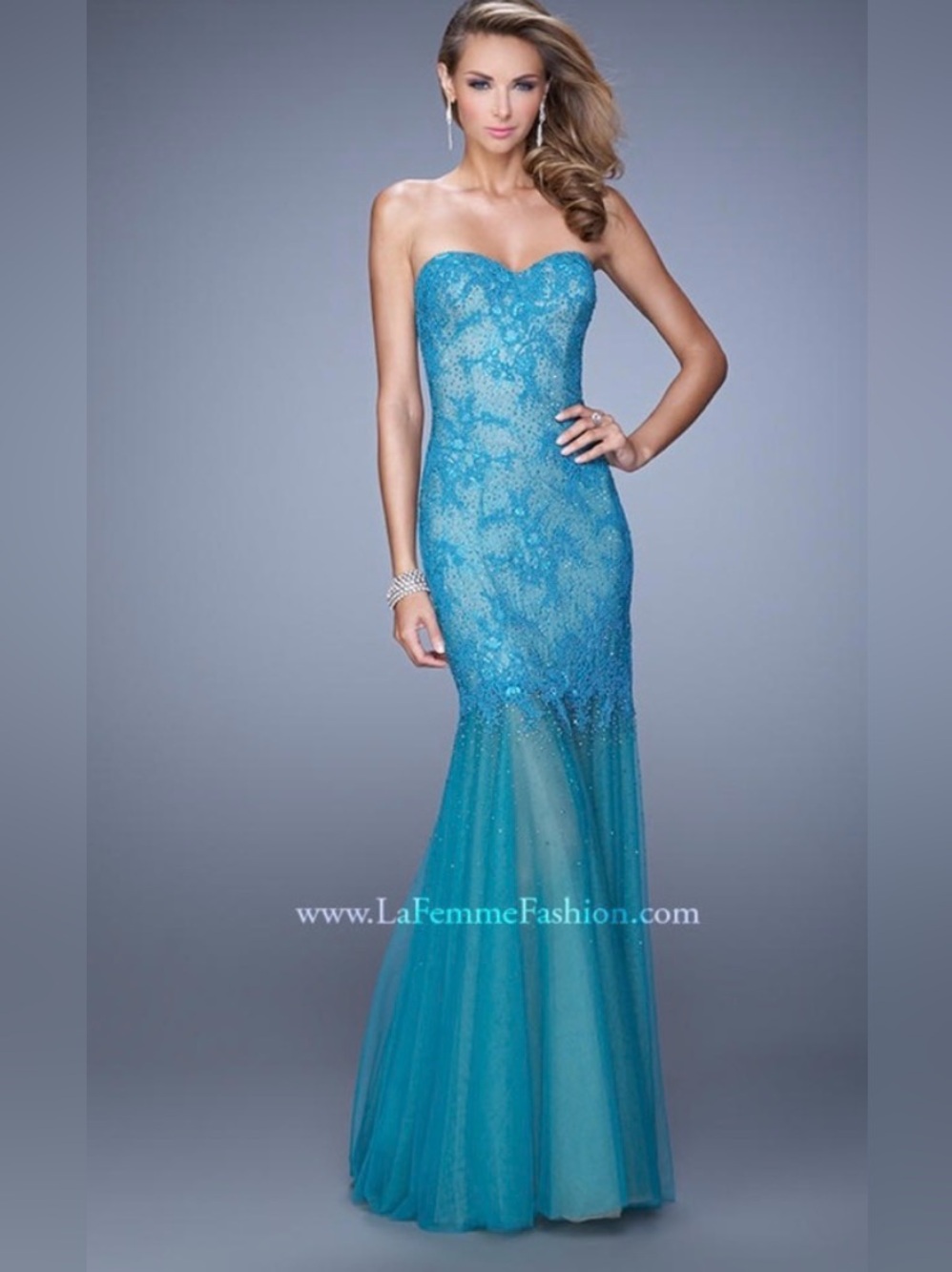 La Femme Strapless Blue Dress